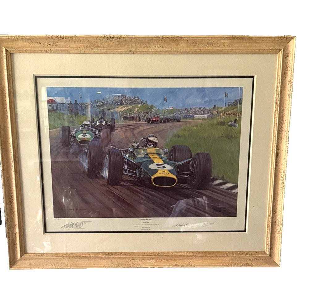 NICHOLAS WATTS Jim Clark OBE Signed Print Lotus 49 Keith Duckworth Framed 128
